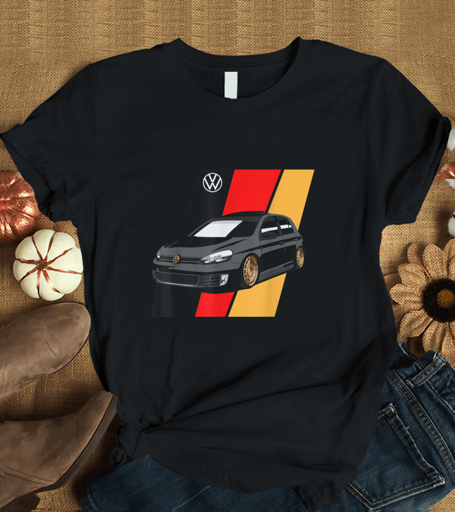 Volkswagen MK6 GTI Daily Culture Black and Gold with German Flag Stripes T-Shirt