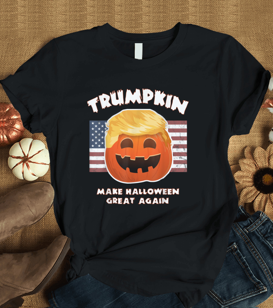 TRUMPKIN Make Halloween Great Again Pumpkin USA Flag T-Shirt