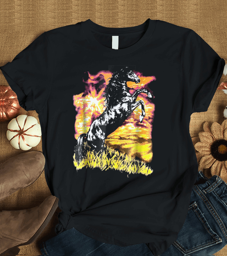 Rising Horse in Fiery Sunset Field Charlie Horse T-Shirt