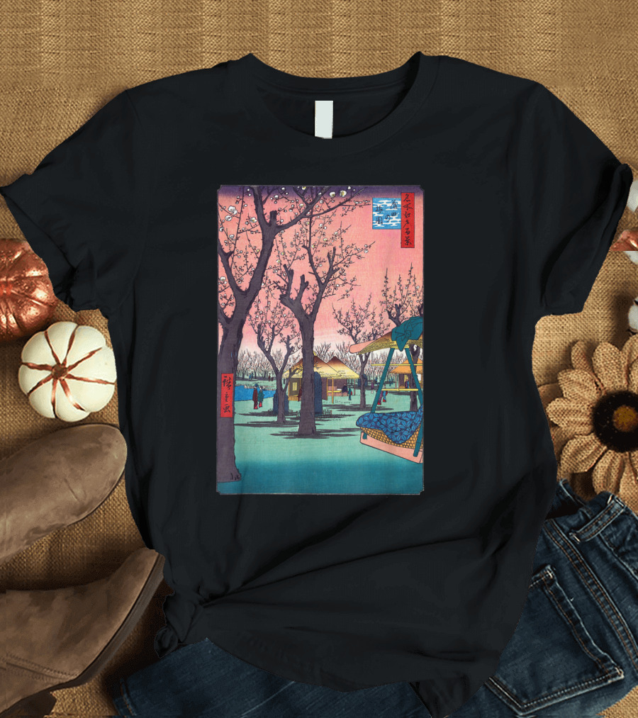 Japanese Cherry Blossom Ukiyo-e Woodblock Print Scene T-Shirt