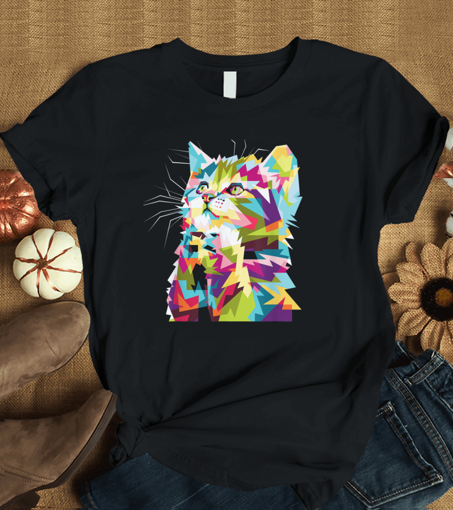 Cat Cat Kitty Kitty Colorful Geometric Cat T-Shirt