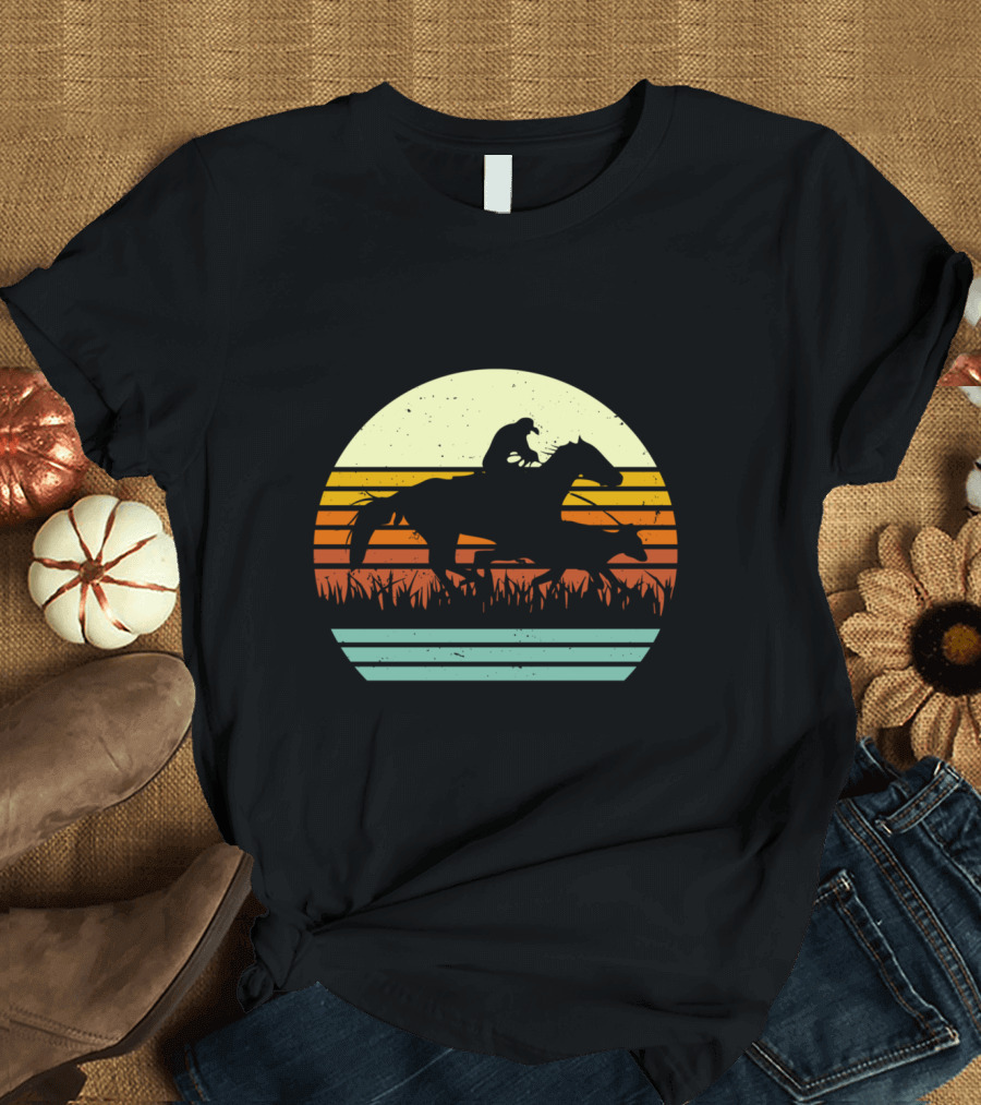 Retro Horse and Cowboy Roping Calf Sunset T-Shirt