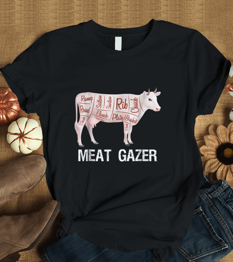 Meat Gazer Funny BBQ Diagram Cow Cuts Rump Rib Brisket Ketogenic Grilling T-Shirt