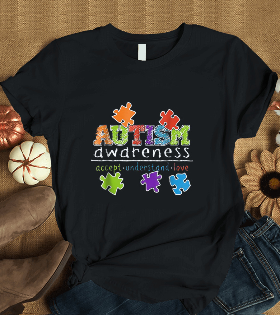 AUTISM Awareness Accept Understand Love Puzzle Pieces T-Shirt