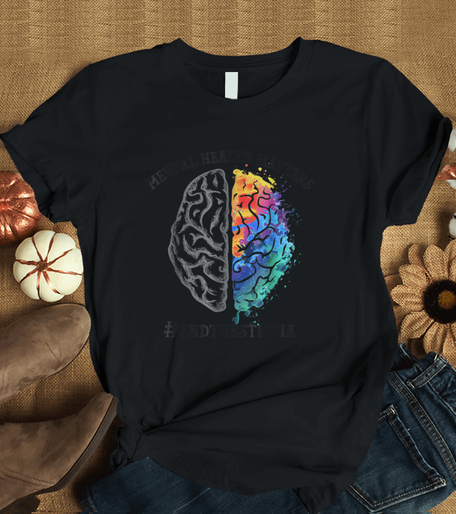 Mental Health Matters Rainbow Brain End The Stigma T-Shirt