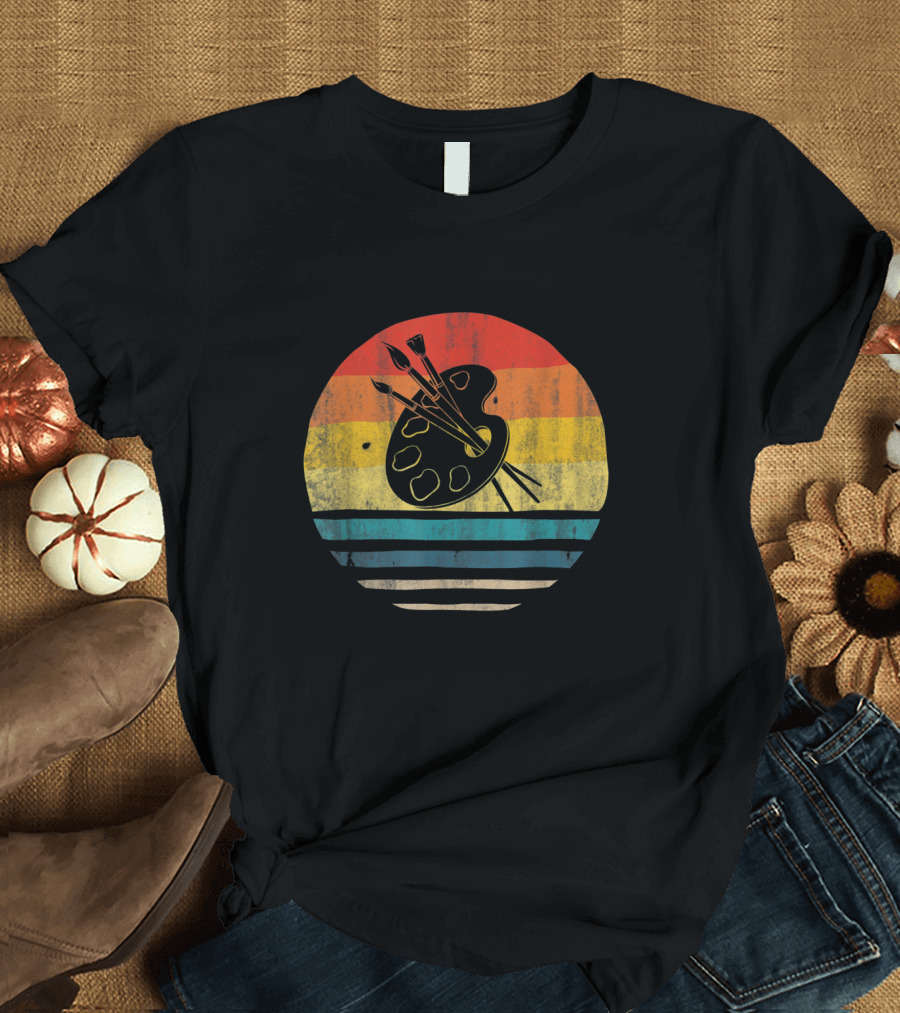 Artist Teacher Vintage Paint Palette Retro Stripes T-Shirt
