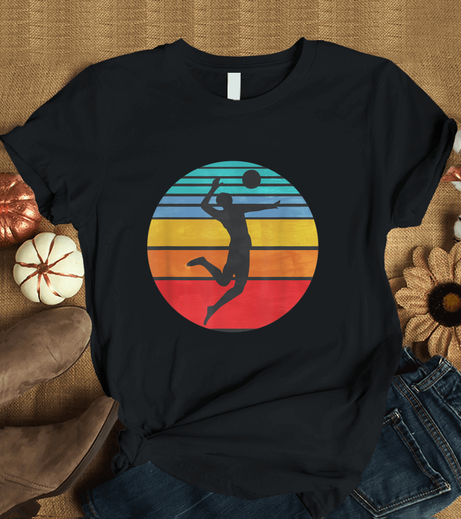 Beach Volleyball 70s 80s Vintage Player Coach Retro Stripes T-Shirt