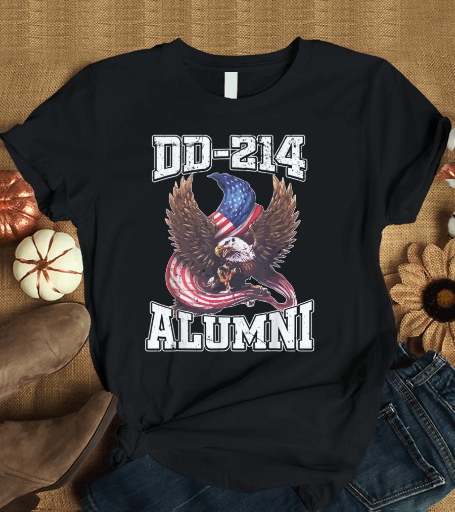 DD-214 Alumni Military Veteran with American Flag and Eagle T-Shirt