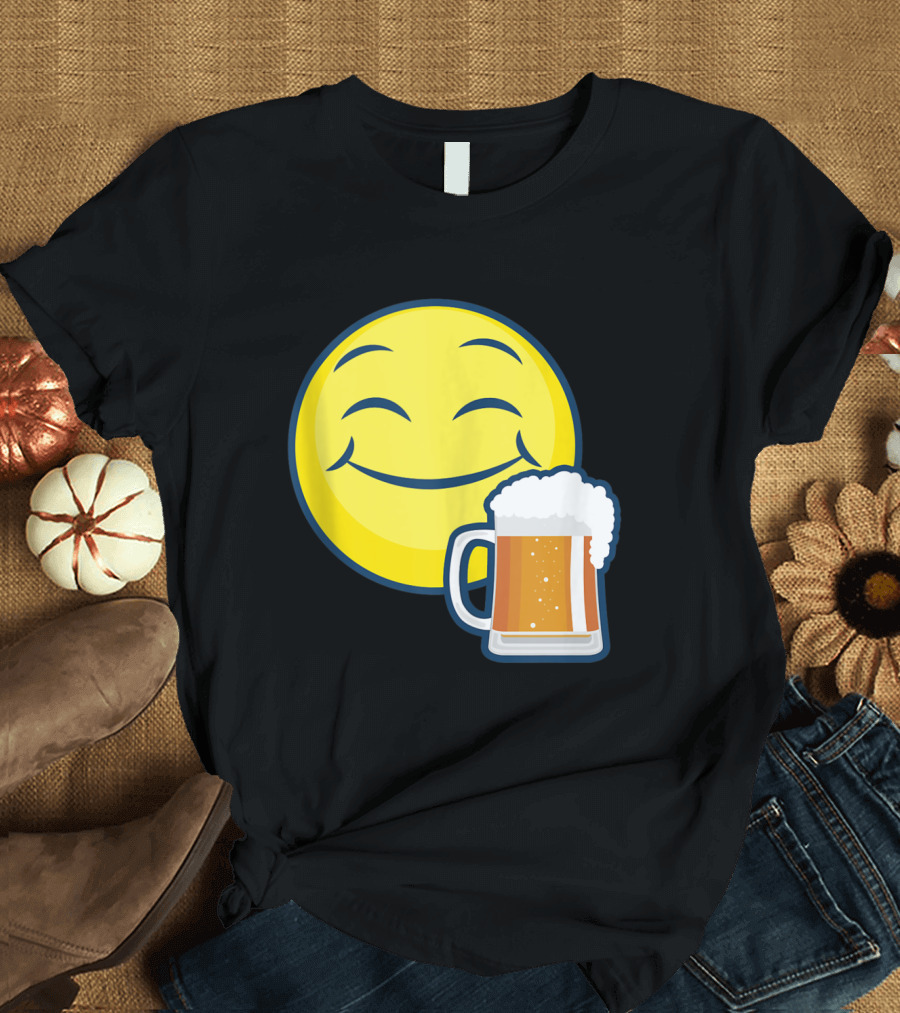 Emoji Yellow Face Beer Funny Drink Day Drinking Smiling Mug T-Shirt
