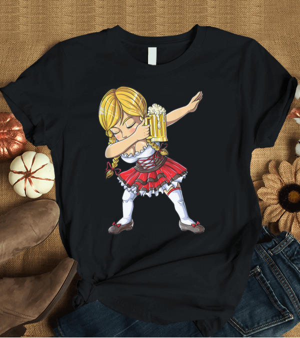 T-Shirt: Oktoberfest Dirndl Dabbing German Girl with Beer Mug T-Shirt Oktoberfest Dirndl Dabbing German Girl with Beer Mug T-Shirt