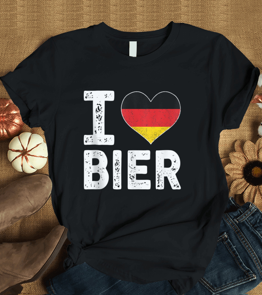 I Love Bier Heart Germany Flag Oktoberfest Drinking T-Shirt