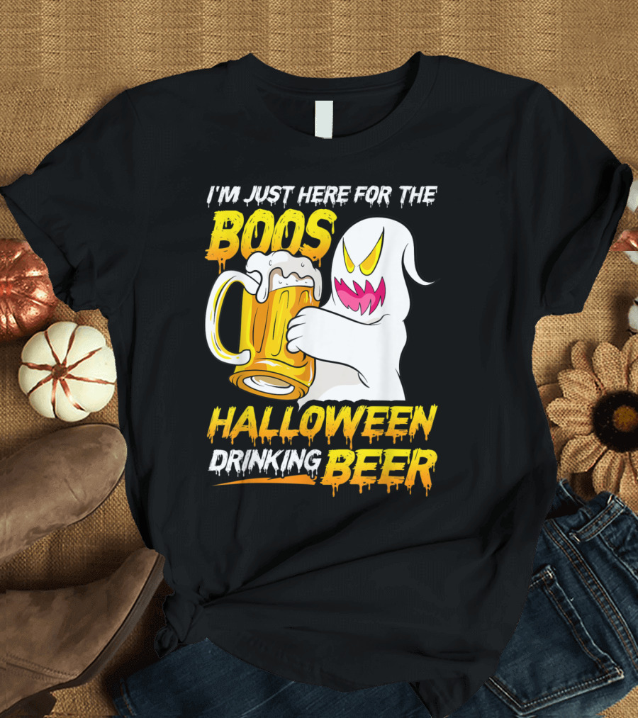 I'm Just Here for the Boos Halloween Drinking Beer Ghost with Mug T-Shirt