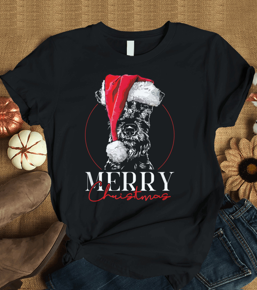 Merry Christmas Funny Santa Irish Terrier Dog T-Shirt