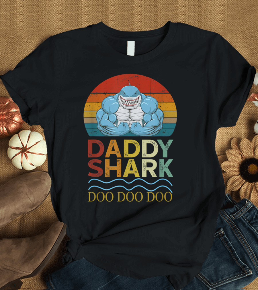 Daddy Shark Doo Doo Doo Vintage Funny Weight Lifting Bodybuilding T-Shirt