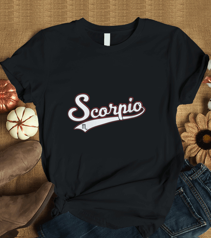 Scorpio Vintage Astrology November Baseball Script T-Shirt