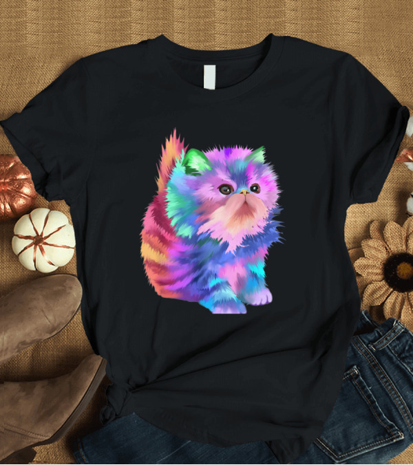 T-Shirt: Colorful Funny Rainbow Kitten Rave EDM Cat T-Shirt Colorful Funny Rainbow Kitten Rave EDM Cat T-Shirt
