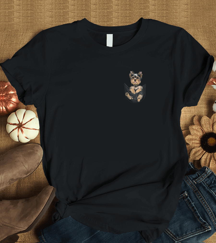 Cute Animals In Pocket Yorkie Puppy In Pocket Adorable Dog T-Shirt