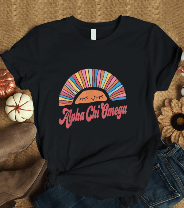 T-Shirt: Alpha Chi Omega Rainbow Sunset Face Greek Sorority T-Shirt Alpha Chi Omega Rainbow Sunset Face Greek Sorority T-Shirt