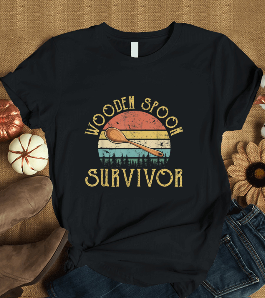 Wooden Spoon Survivor Vintage Humor Retro Sunset T-Shirt