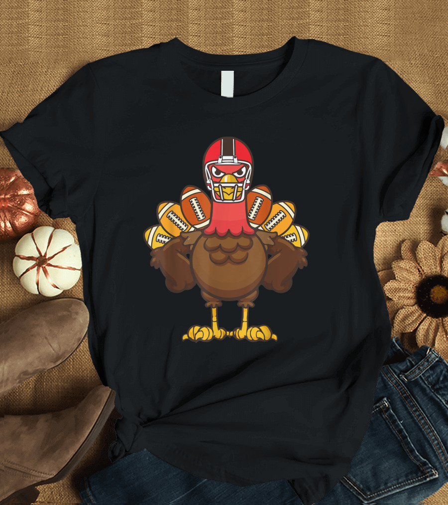 Thanksgiving Football Turkey with Helmet and Gobble Player Spirit T-Shirt