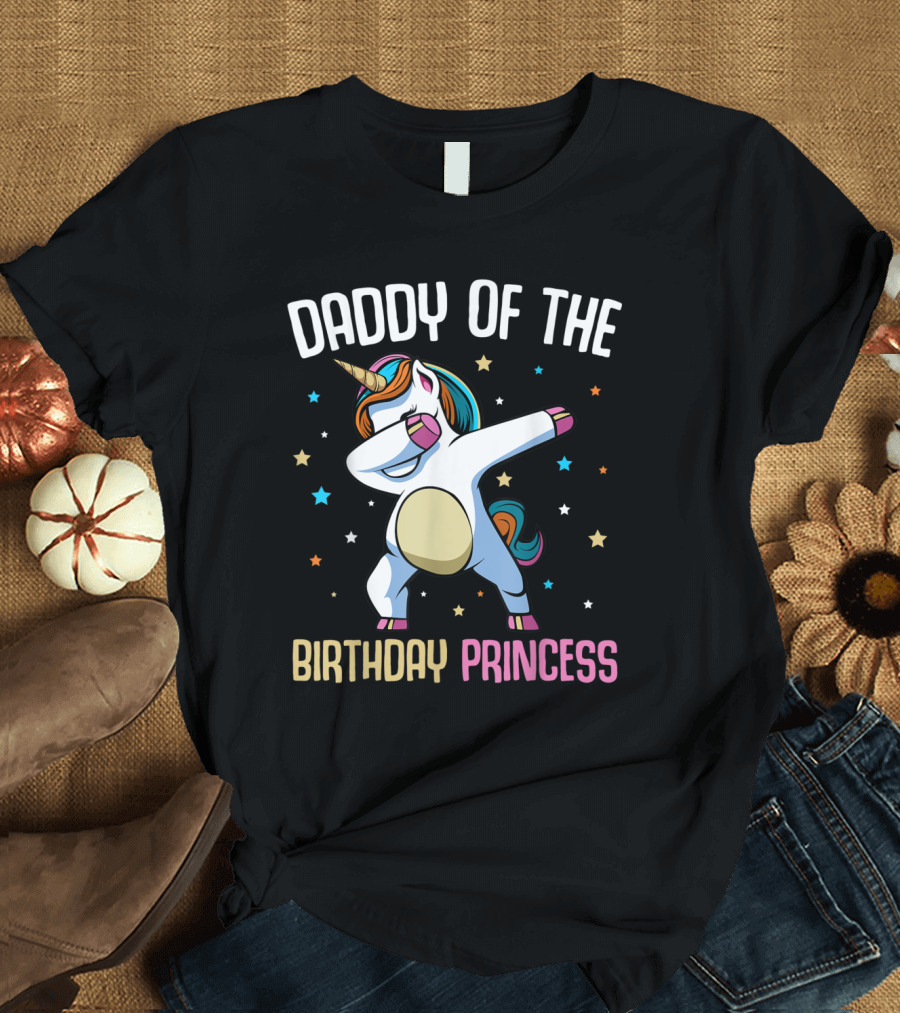 Daddy of the Birthday Princess Dabbing Unicorn Funny Bday T-Shirt