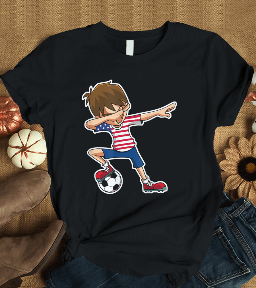 Dabbing Soccer Boy USA United States Flag Jersey Boys T-Shirt