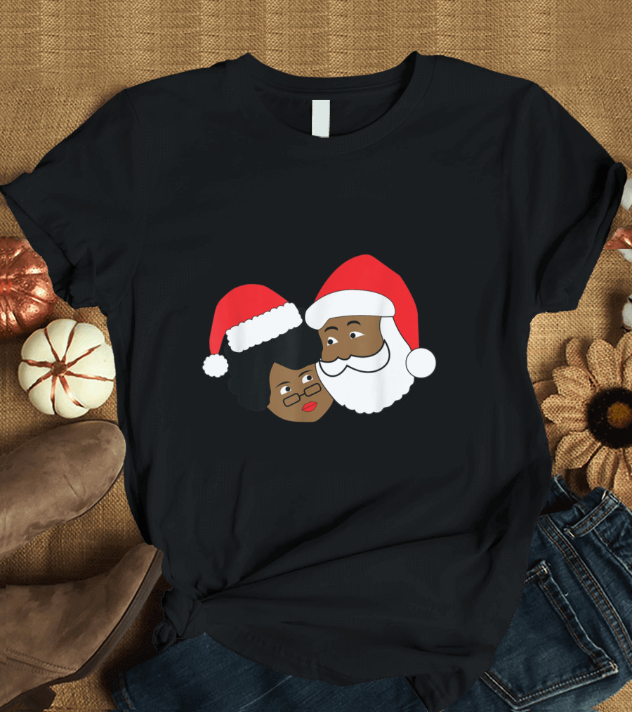 Black Santa Claus and Mrs. Claus Ethnic Christmas T-Shirt