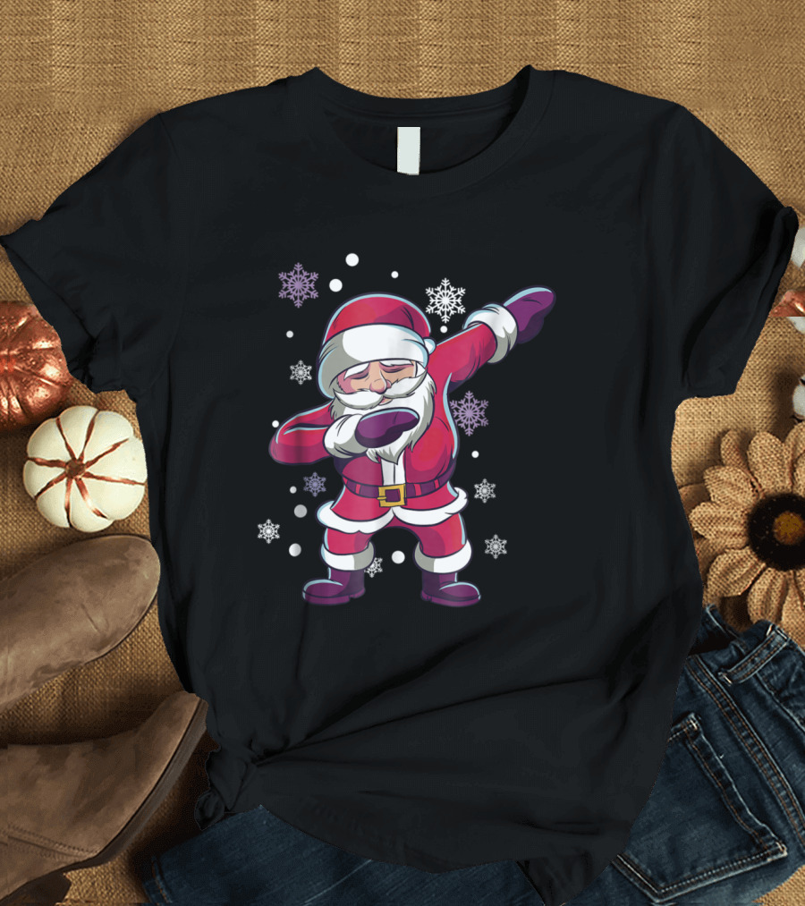 Funny Dabbing Santa Claus with Snowflakes T-Shirt