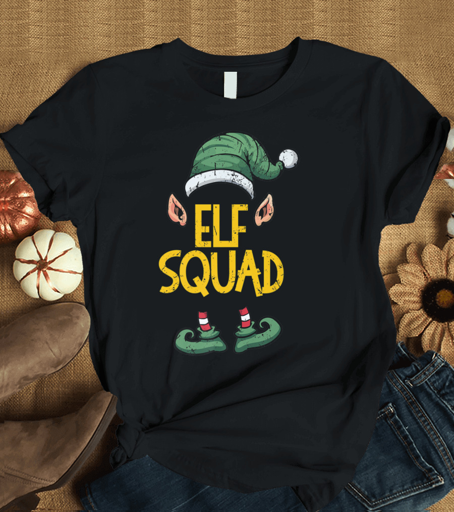 Elf Squad Santa Claus Christmas Hat and Shoes T-Shirt