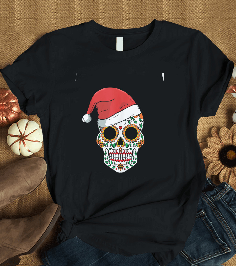 Santa Claus Mexican Sugar Skull Christmas T-Shirt