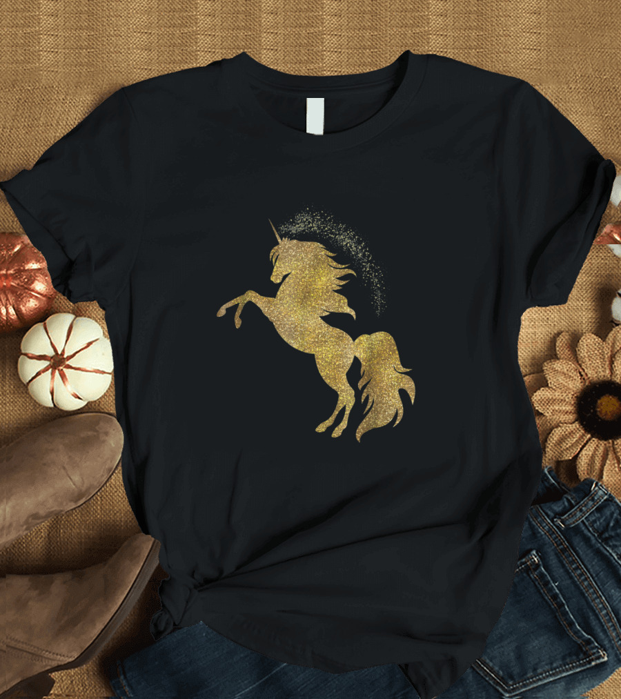 Golden Glitter Unicorn T-Shirt