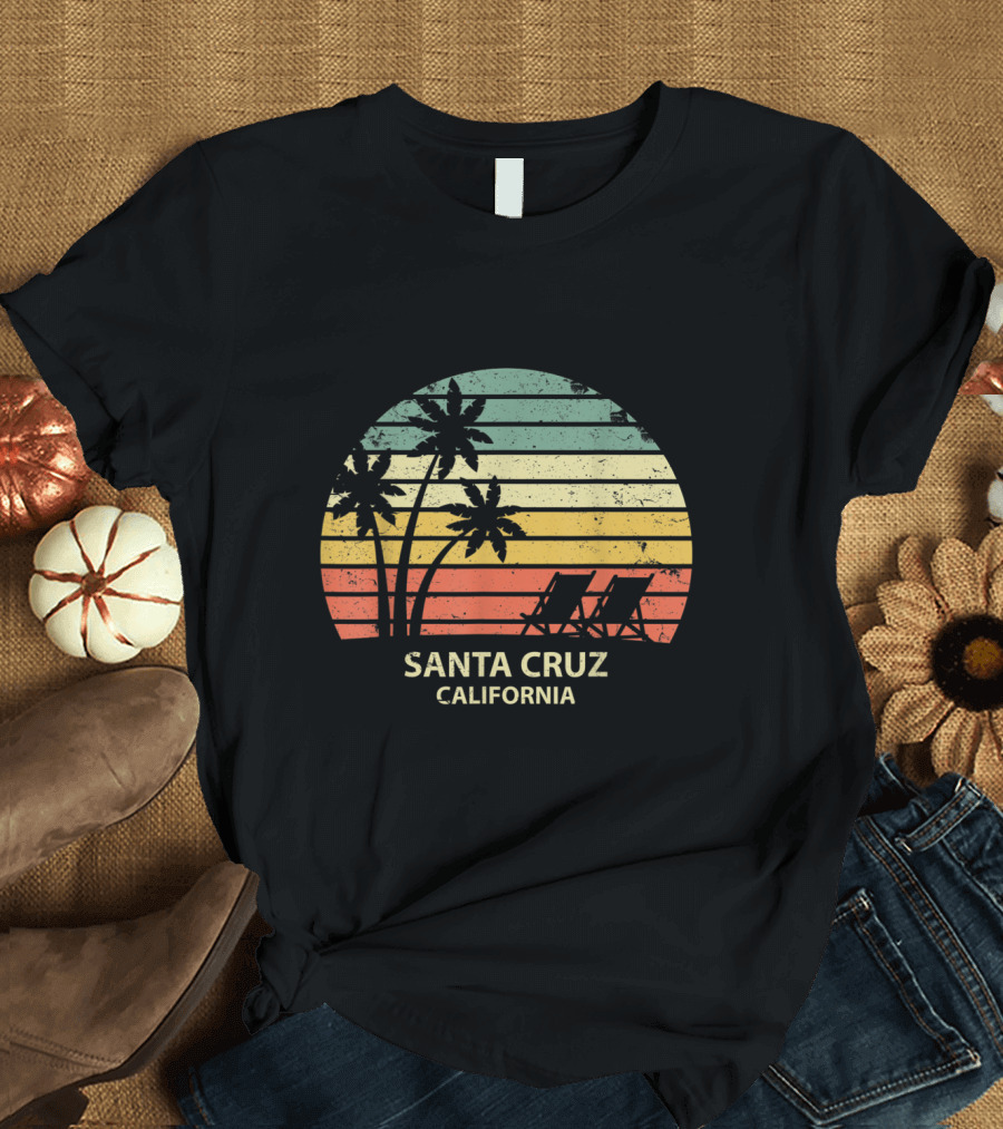 Vintage Santa Cruz California Beach Sunset Palms Retro T-Shirt