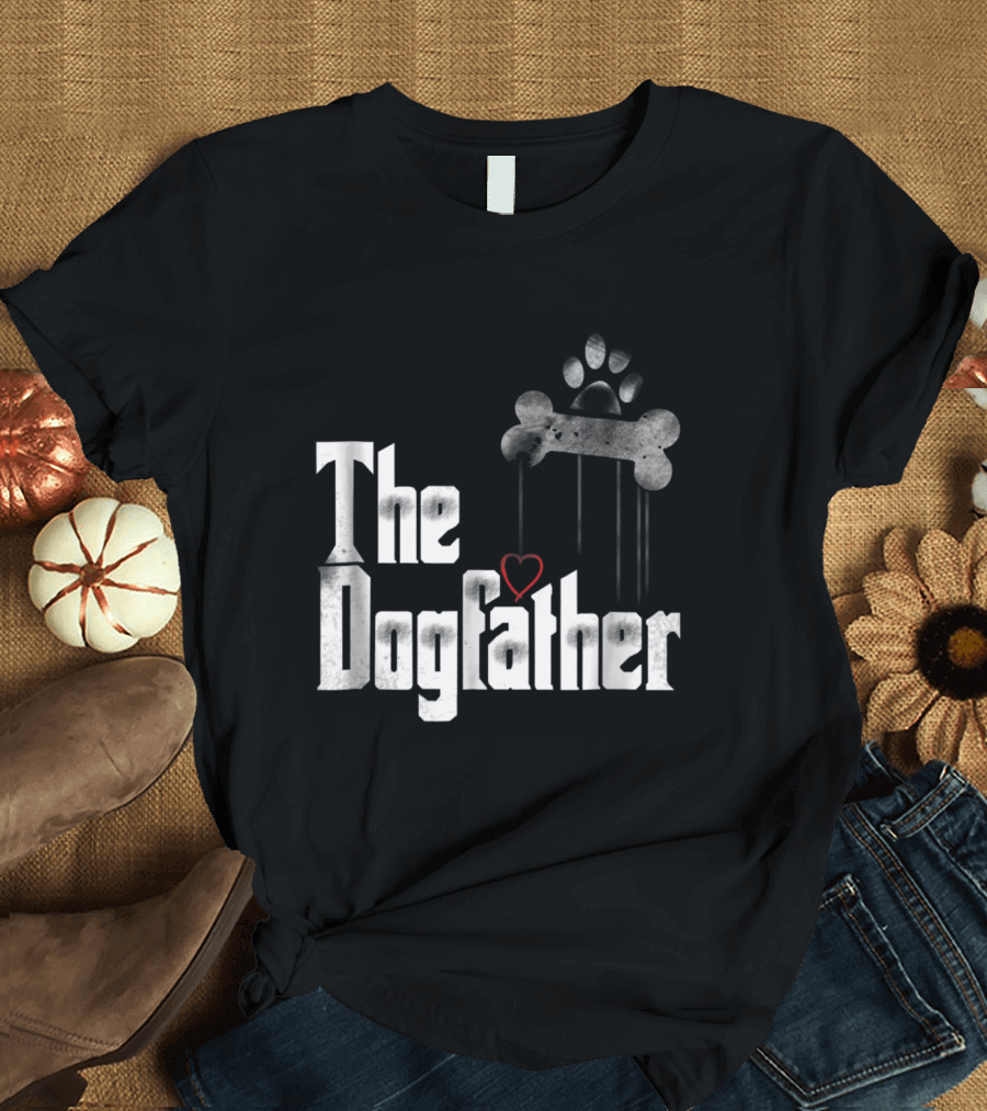 Mens The Dogfather Dad Dog Paw Bone Heart T-Shirt