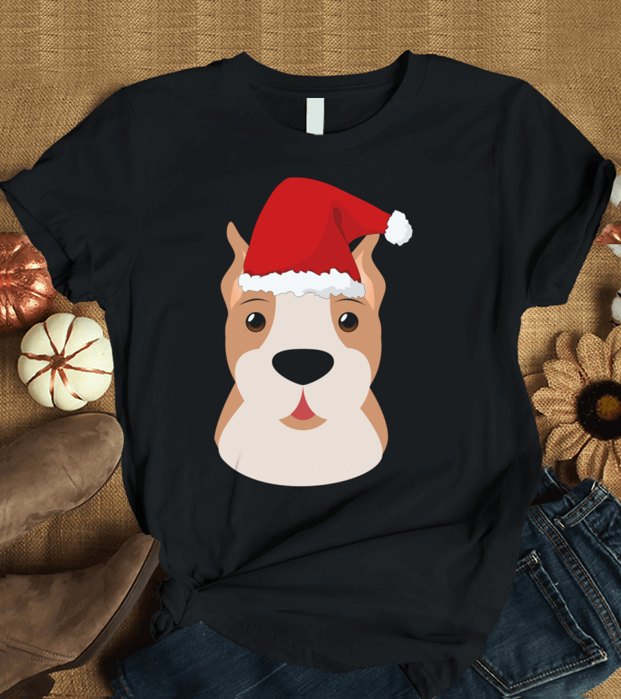 Merry Pitmas Pit Bull Funny Santa Hat Dog T-Shirt