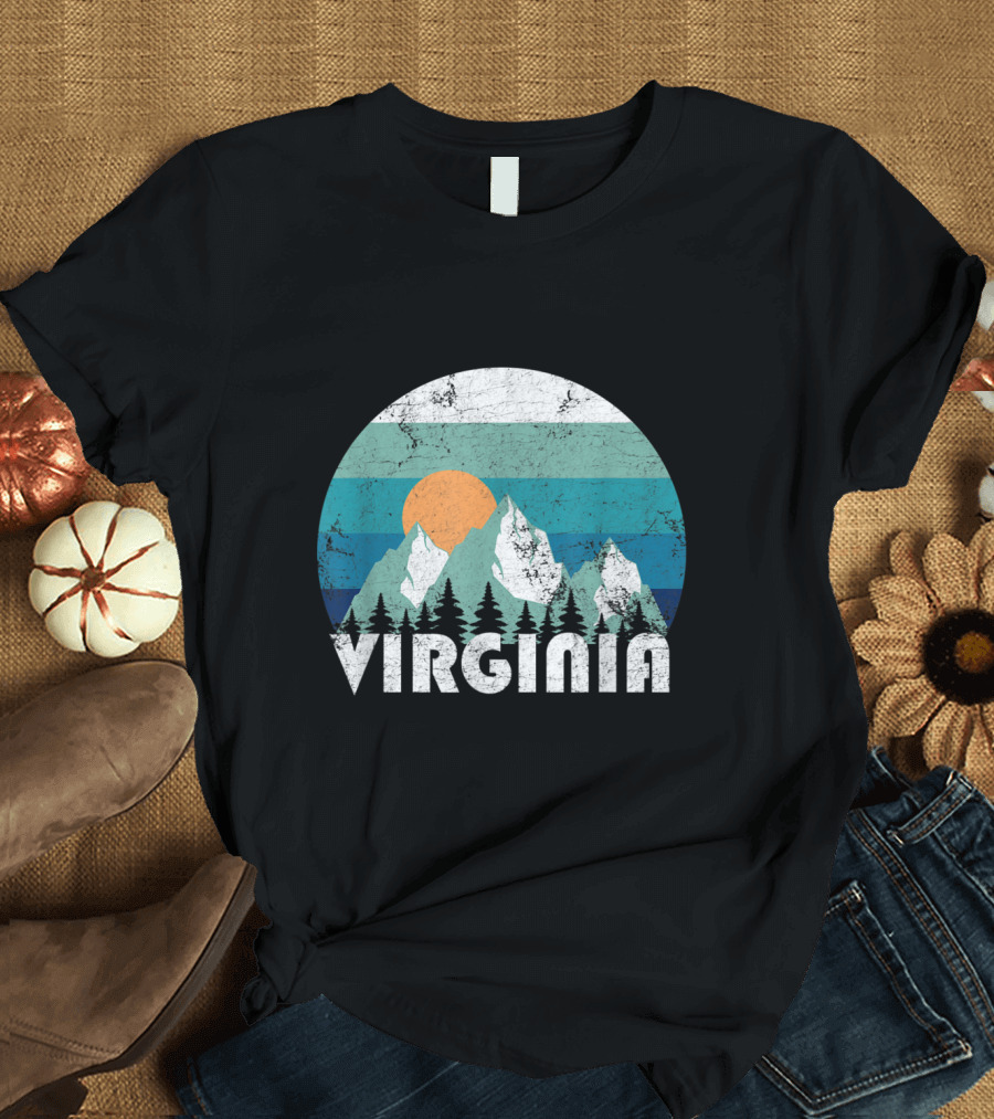 Virginia Retro Mountain Sunset Landscape T-Shirt
