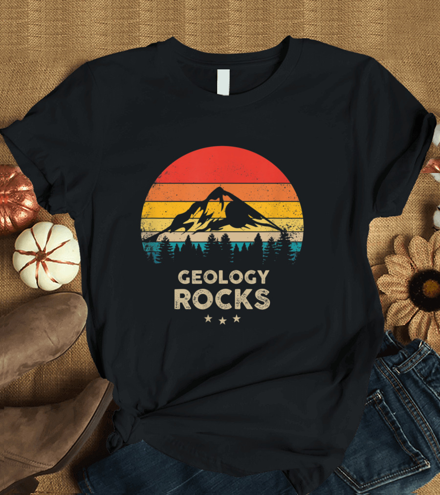 Geology Rocks Mountain Sunset Retro T-Shirt