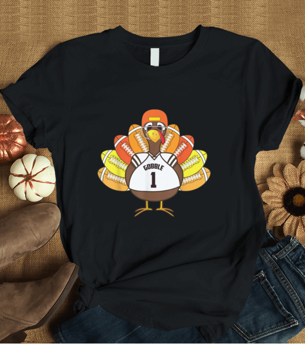 T-Shirt: Thanksgiving Football Gobble Turkey Player Number 1 T-Shirt Thanksgiving Football Gobble Turkey Player Number 1 T-Shirt