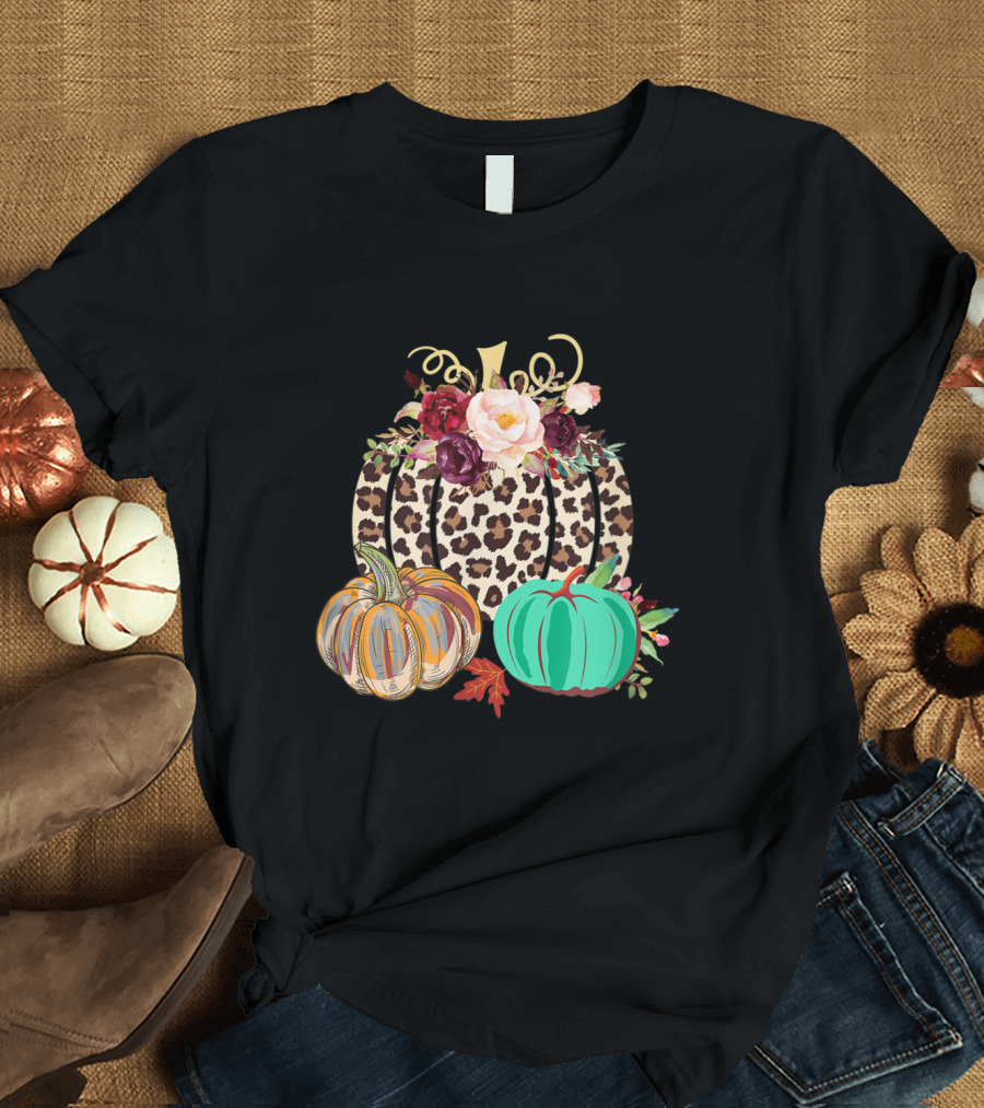 Leopard Cheetah Rustic Pumpkin Floral Trio T-Shirt