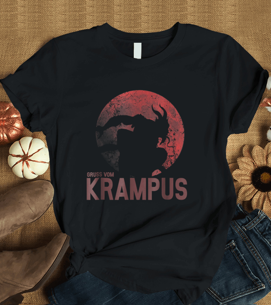Gruss Vom Krampus Evil Merry Christmas Demon Red Moon T-Shirt
