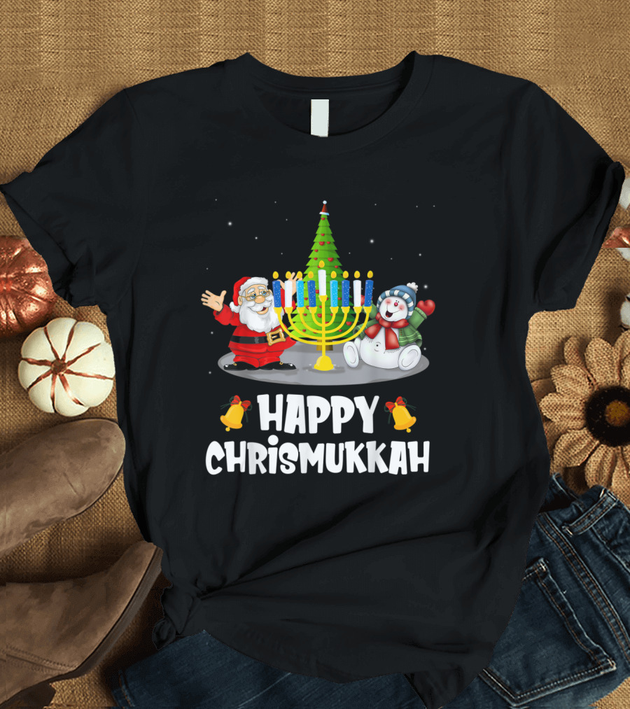 Happy Chrismukkah Santa Menorah Snowman Christmas Tree T-Shirt