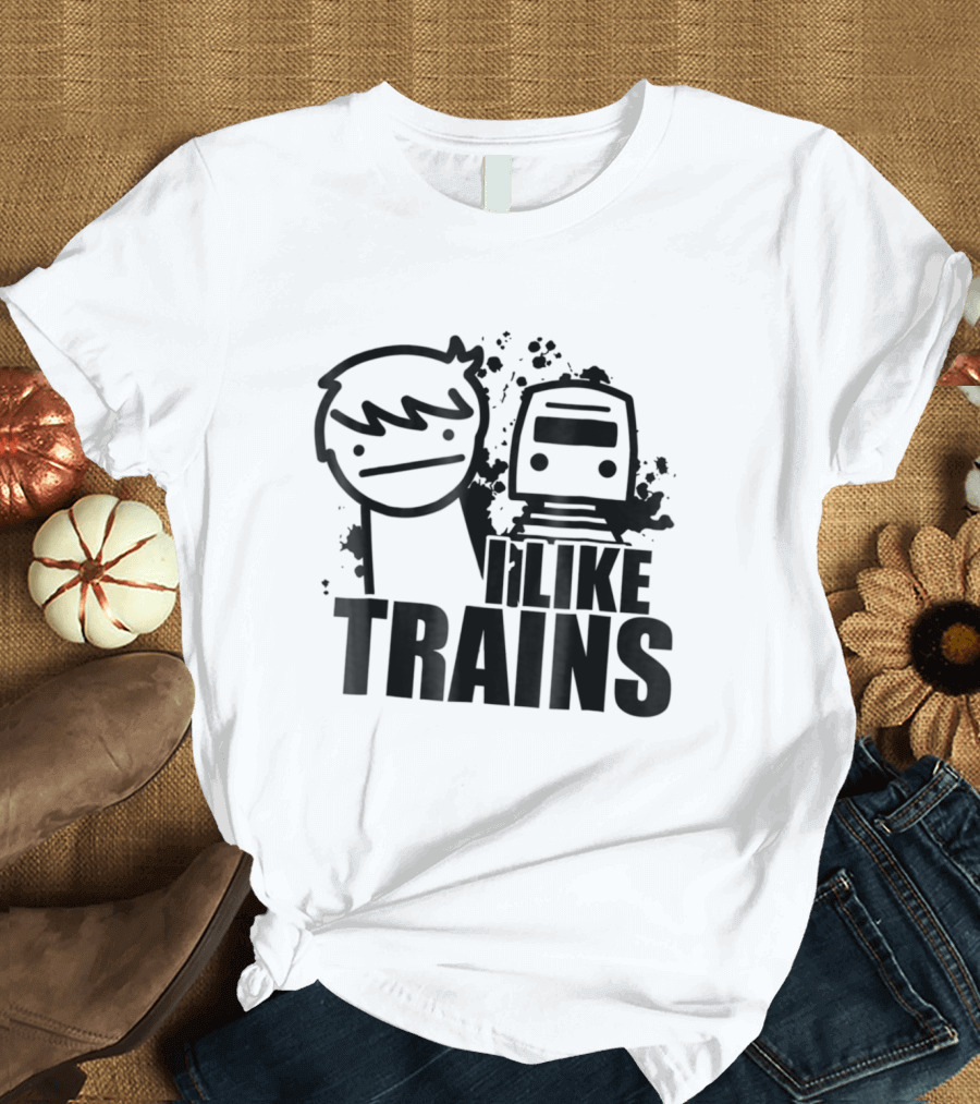 ASDF I Like Trains Character and Train Face with Text T-Shirt