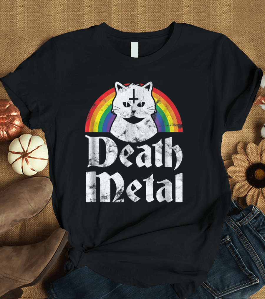 Death Metal Rainbow Cat Goth Concert T-Shirt