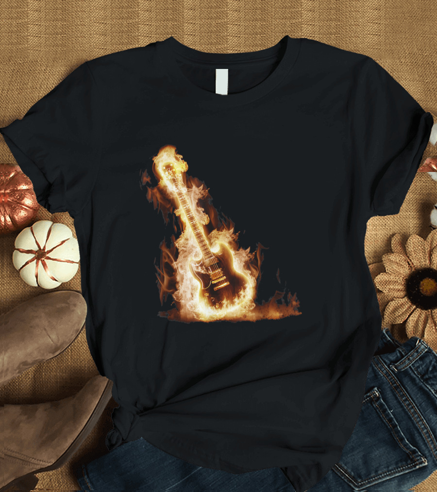 Rock Guitar Engulfed in Flames T-Shirt