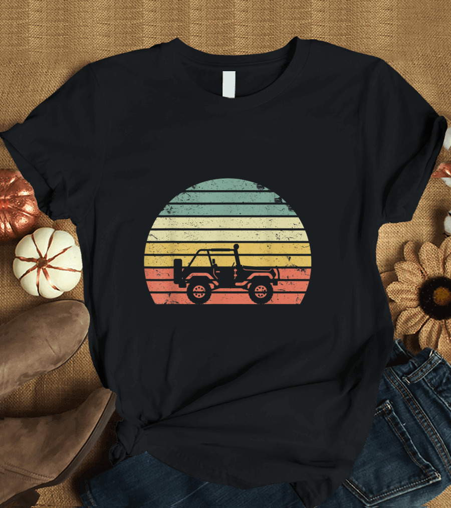 Vintage Jeeps 70s Retro Off Road Sunset Stripes T-Shirt