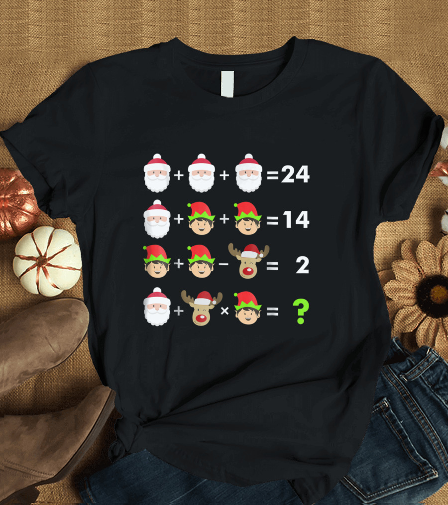 Math Teacher Christmas Order of Operations Puzzle Santa Elf Reindeer Quiz T-Shirt