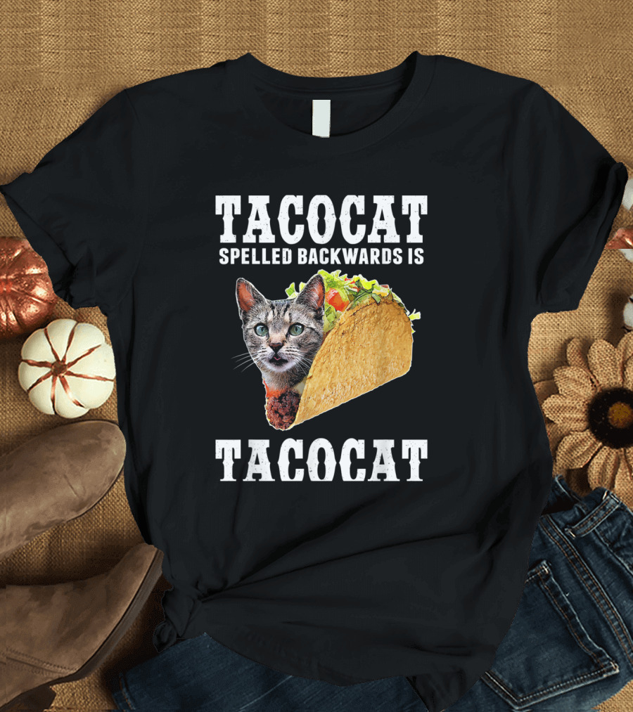 Taco Cat Spelled Backwards Is Tacocat Silly Cat Head in Taco T-Shirt