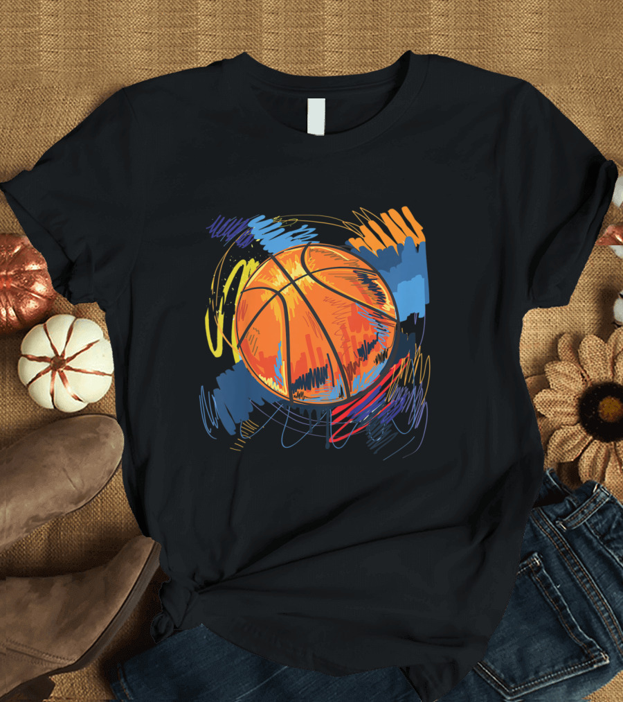 Colorful Graffiti Swirl Basketball for Kids Girls T-Shirt