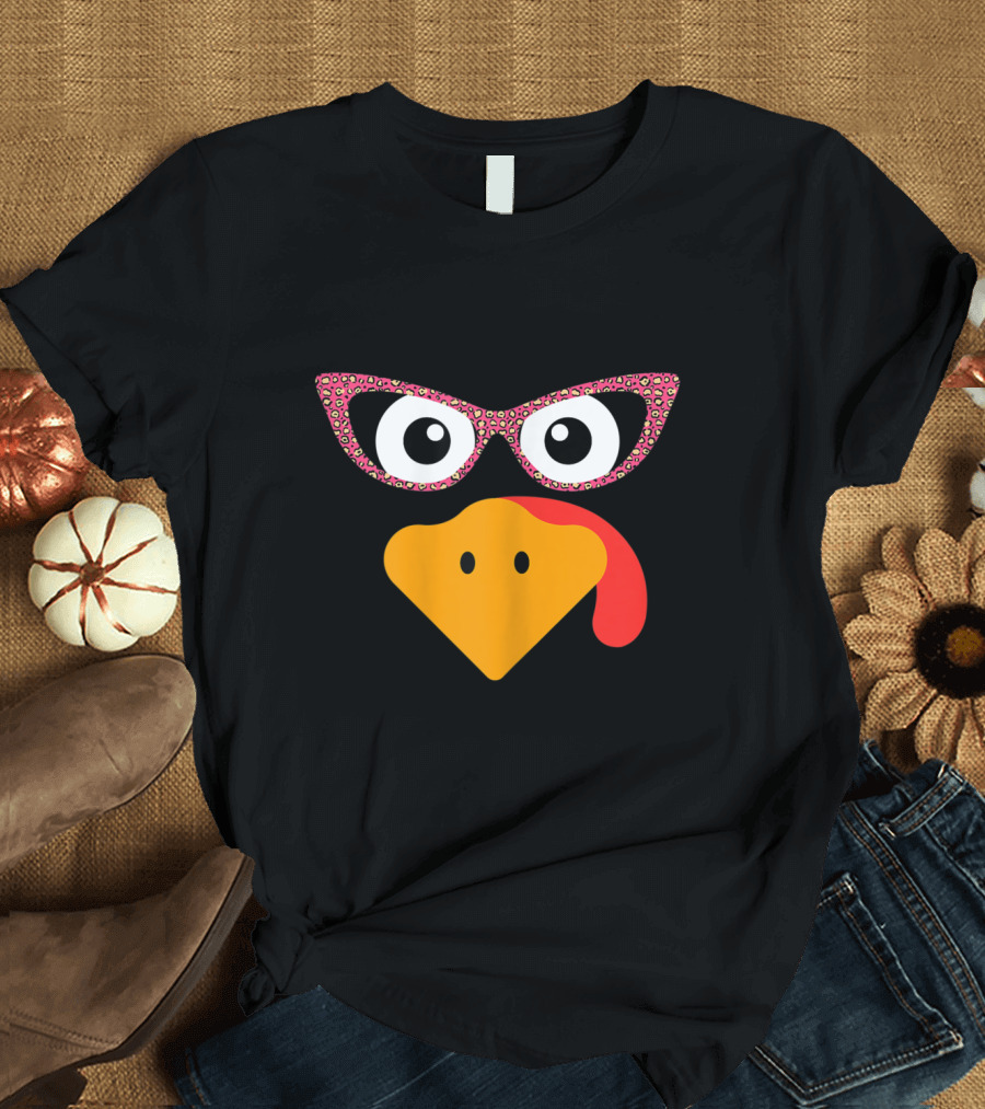 Turkey Face Sunglasses Girls Running Pilgrim Trot Funny Thanksgiving T-Shirt