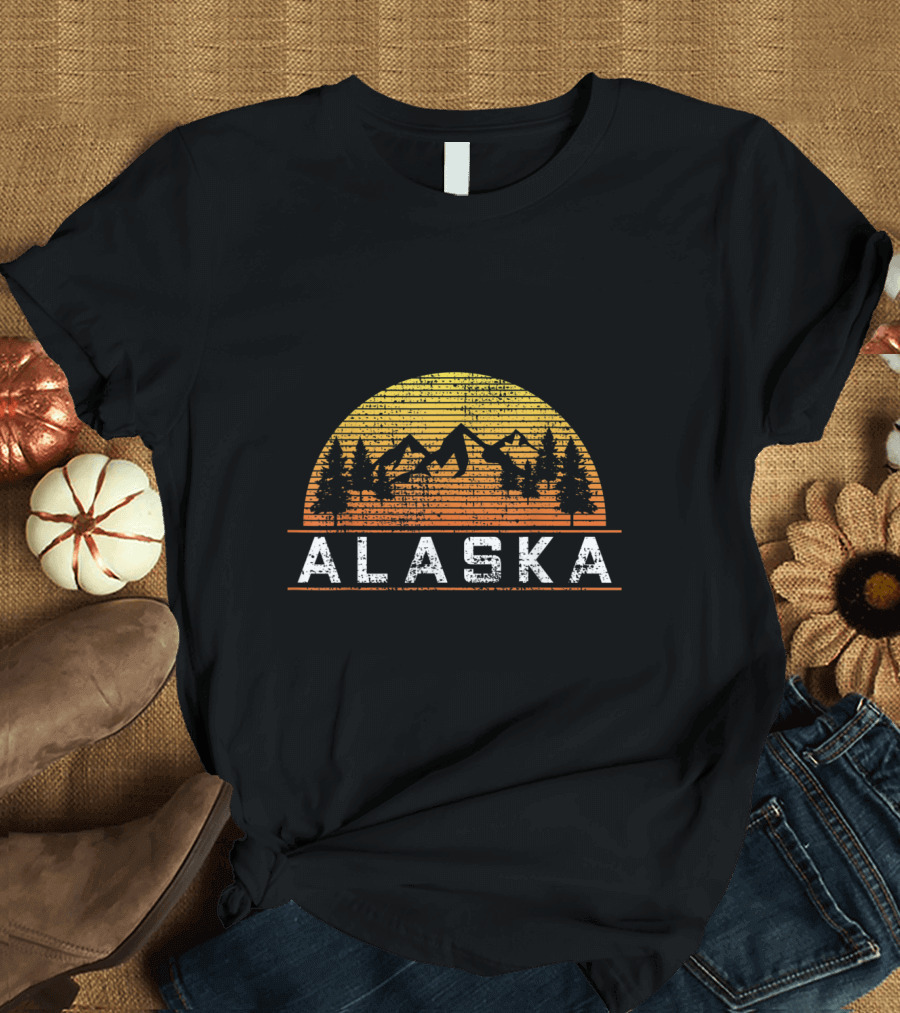 Alaska Vintage Sun Trees Mountain T-Shirt