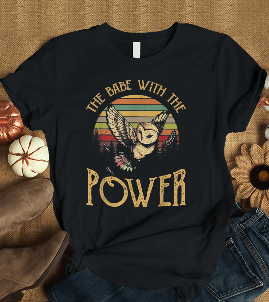 The Babe With The Power Owl Retro Sunset Stripes T-Shirt